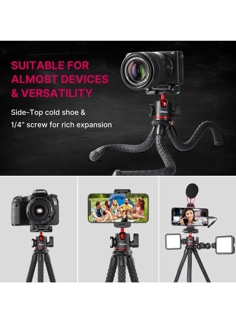 ULANZI MT-33 Phone Tripod, Mini Flexible Tripod with Cold Shoe & Universal Clip, 1/4'' Screw for Magic Arm, Multifunctional Octopus Camera Tripod for Mobile Phone/Action camera, Lightweight for Travel