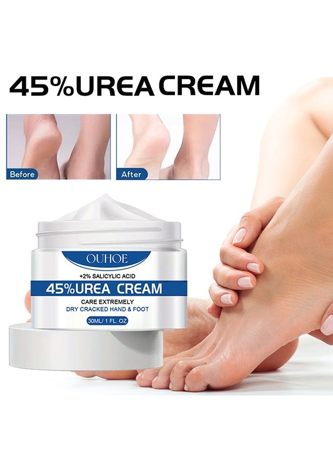 45% Urea Cream，Urea 45% Foot Cream with 2% Plus Salicylic Acid, Foot Cream for Dry Cracked Heels - best Callus Remover For Feet & Hands, Natural Moisturizes Nourishes Softens Dry, Rough, Cracked, Dead Skin 30ML
