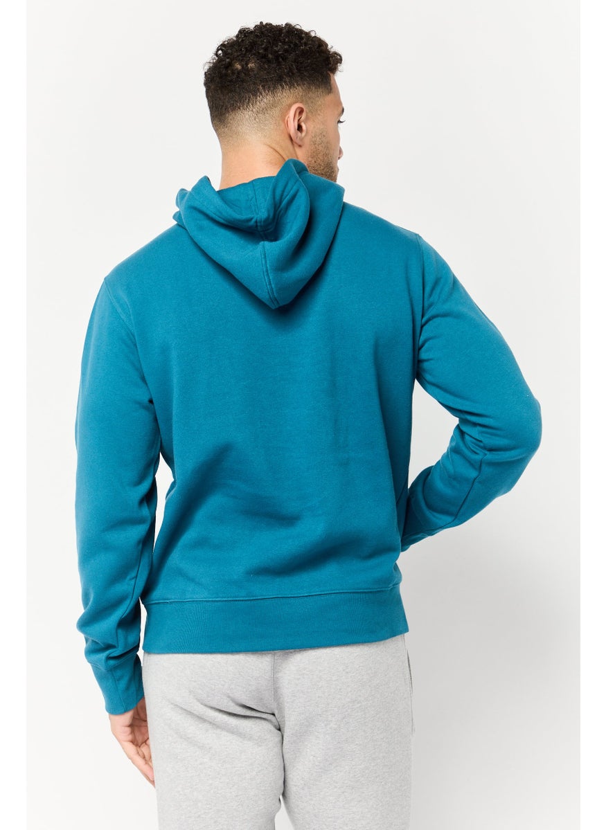 Men Relaxed Fit Long Sleeves Outdoor Hoodie, Teal