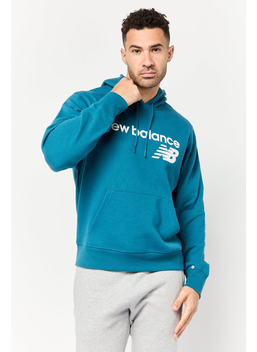 Men Relaxed Fit Long Sleeves Outdoor Hoodie, Teal