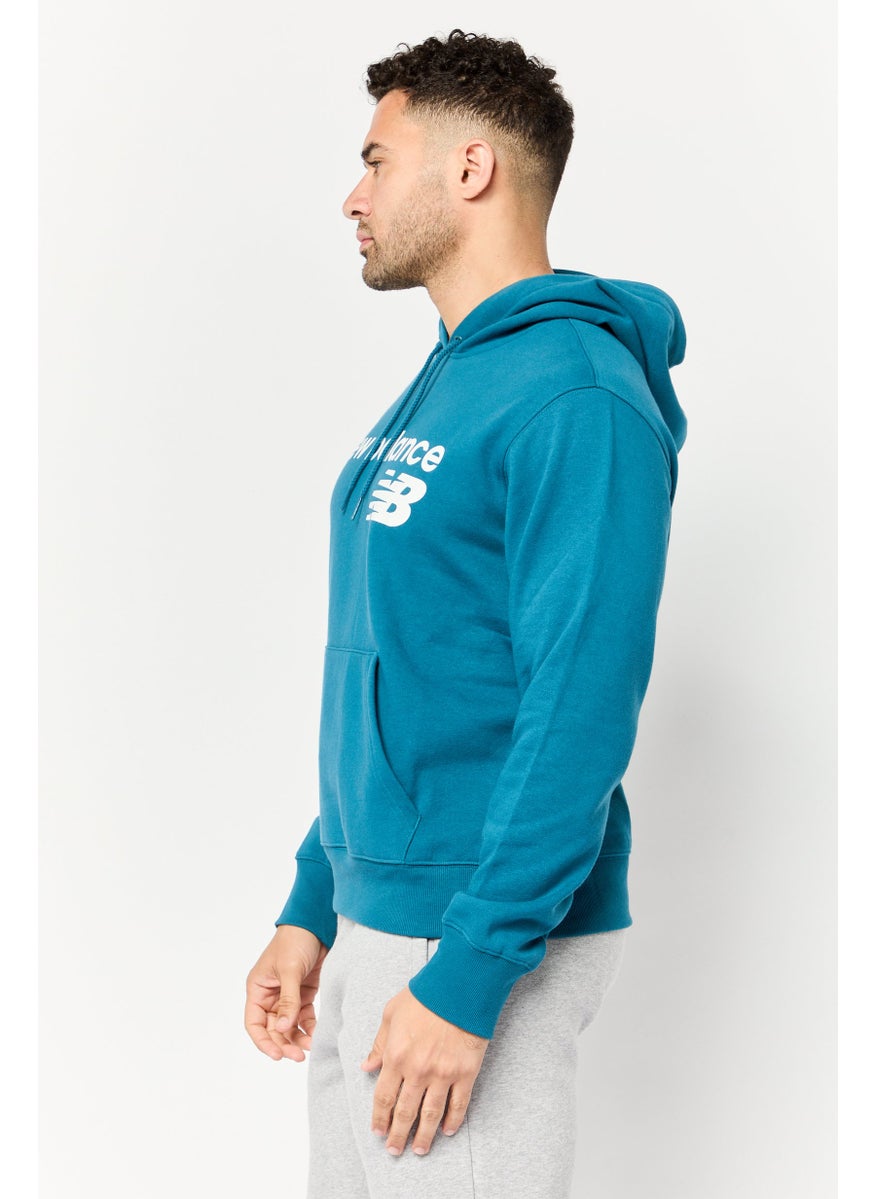 Men Relaxed Fit Long Sleeves Outdoor Hoodie, Teal