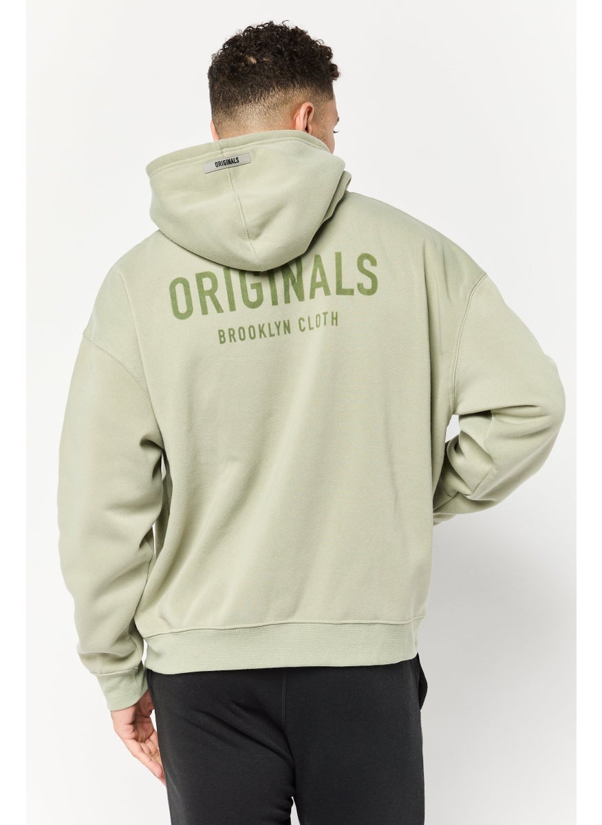 Men Graphic Print Long Sleeve Hoodies, Sage Green