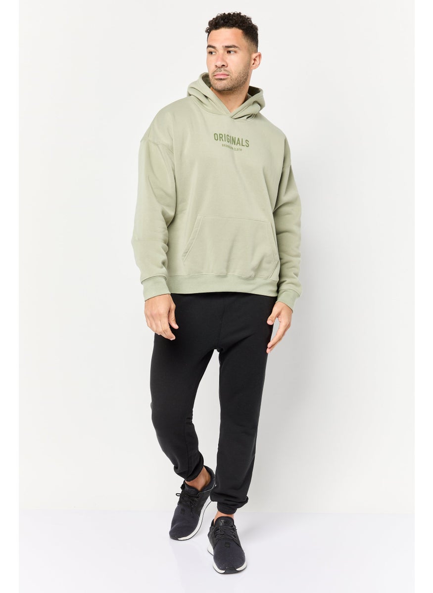 Men Graphic Print Long Sleeve Hoodies, Sage Green