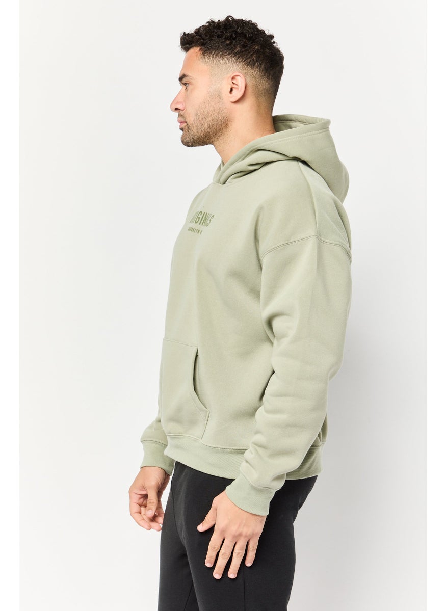 Men Graphic Print Long Sleeve Hoodies, Sage Green