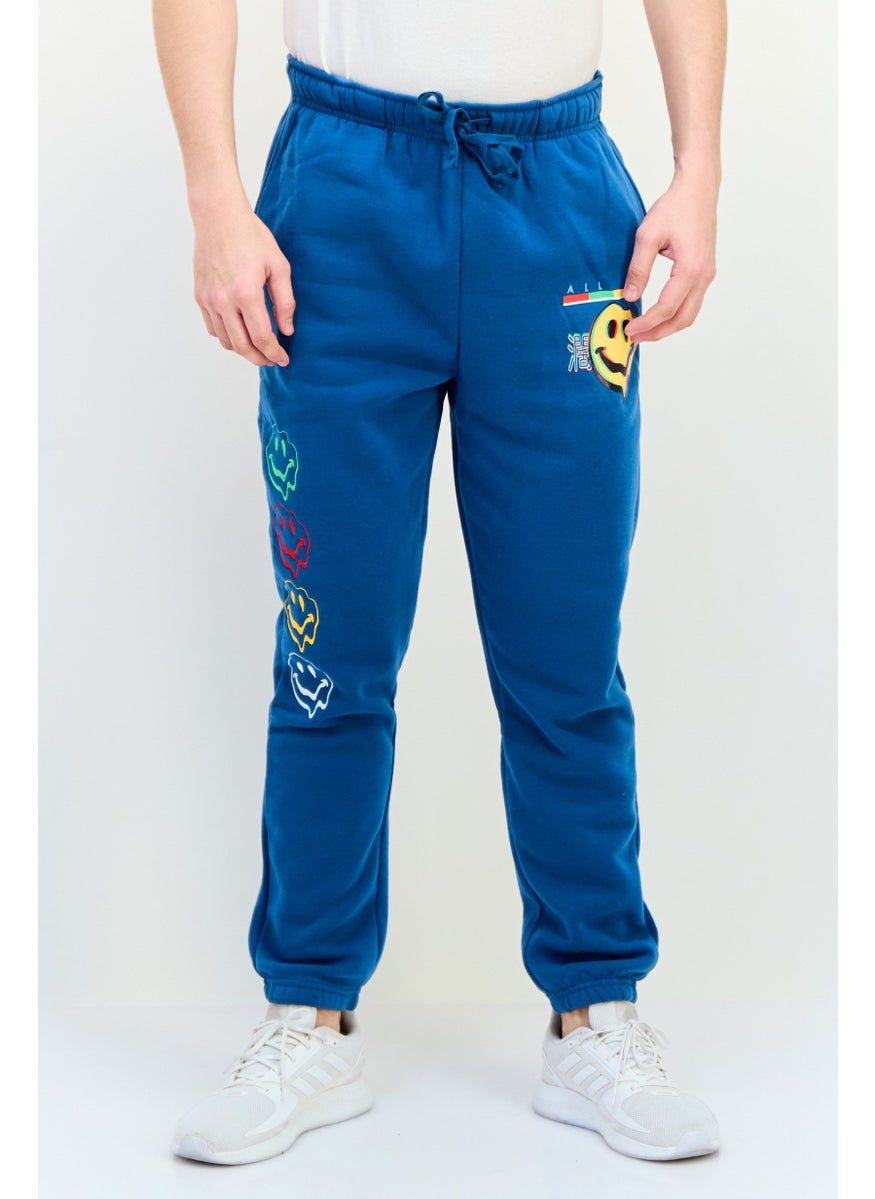 Men Graphic Print Jogger Pants, Teal Blue