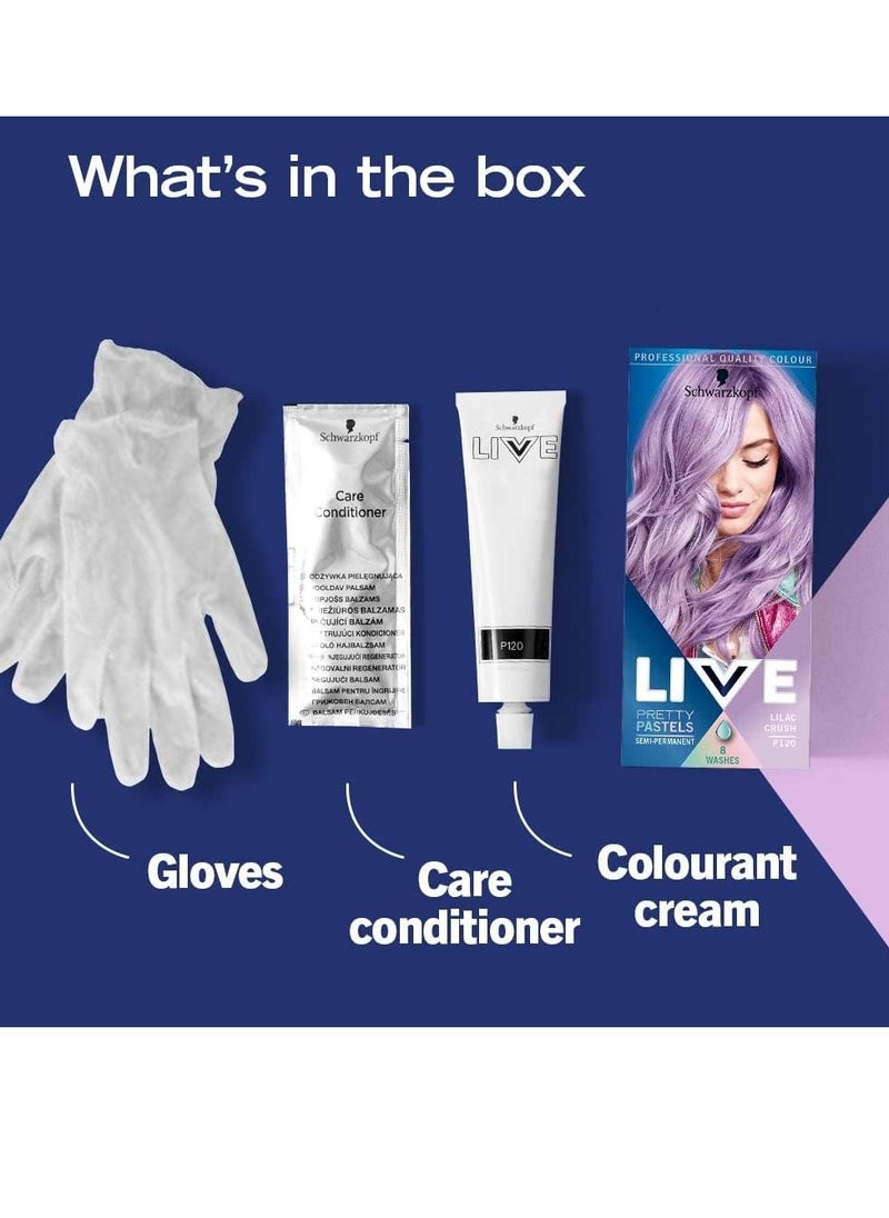 LIVE Pretty Pastels Lilac Crush Semi Permanent Hair Dye P120 Temporary Hair Dye Lasts for up to 8 Washes Pretty Pastel Hair Colour for Full head Ombré or Highlights