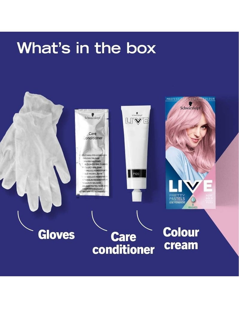 LIVE Pretty Pastels Rose Gold Semi Permanent Hair Dye P123 Temporary Hair Dye Lasts for up to 8 Washes Pretty Pastel Hair Colour for Full head Ombré or Highlights