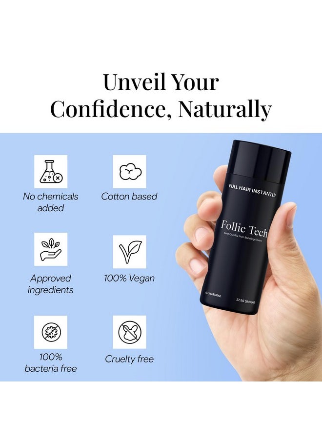 Follic Tech Hair Fibers for Thinning Hair for Women and Men. Achieve Thicker and Fuller Looking Hair instantly. Thick Hair Fiber to Conceal Hair Loss in 6 Shades - 27.5g Bottle - Grey