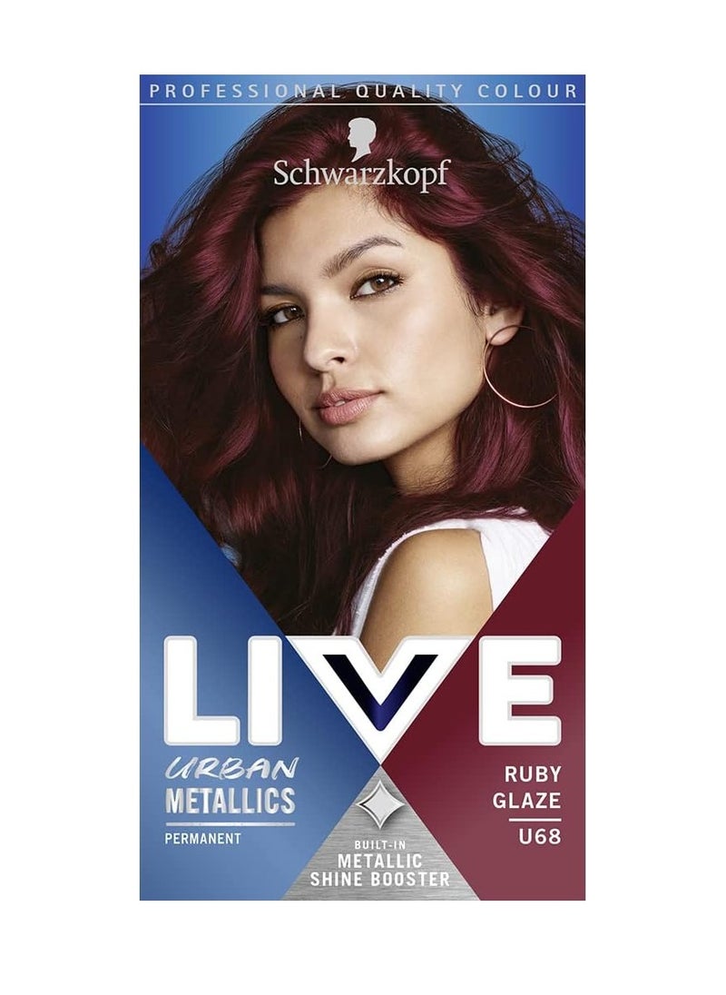 LIVE Urban Metallics Vibrant Long Lasting Permanent Red Hair Dye Infused with Coconut Oil for Shiny Hair Ruby Glaze U68