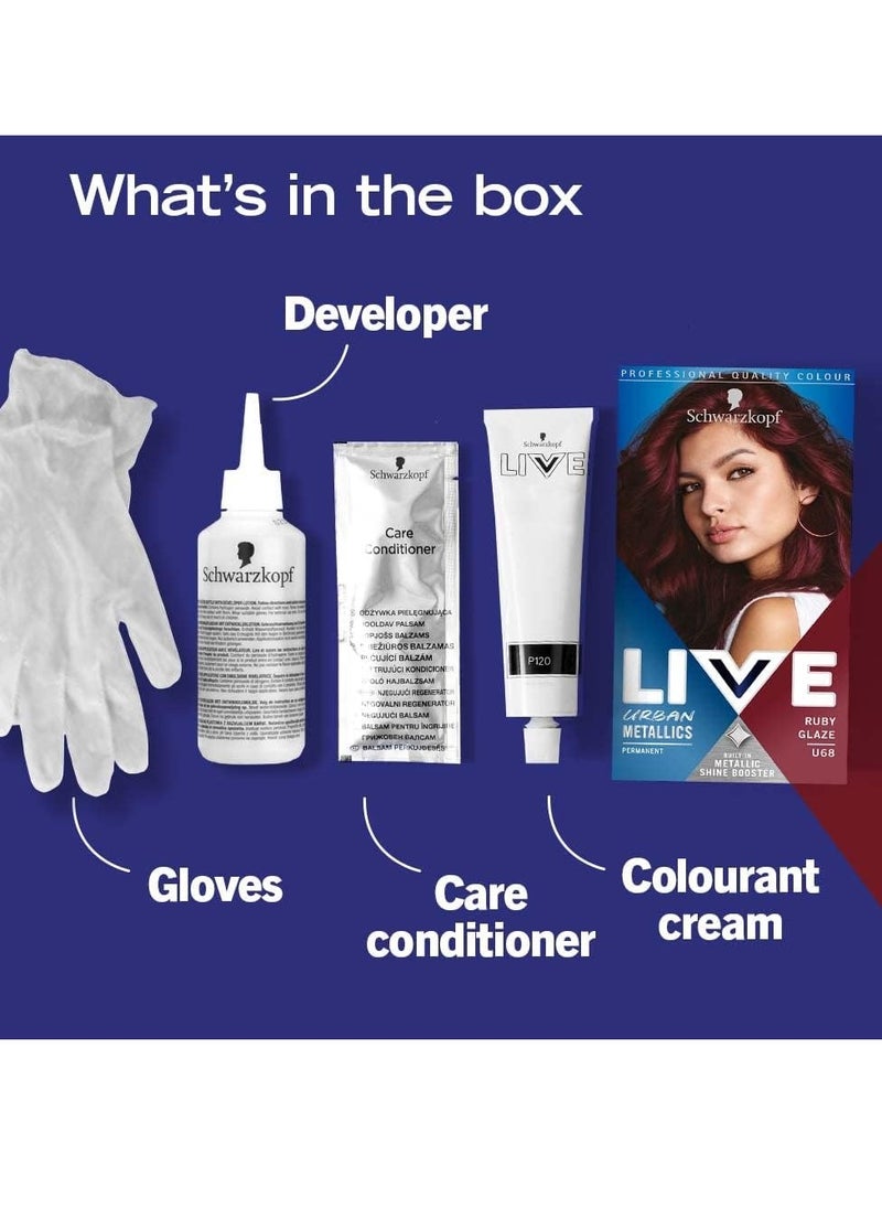 LIVE Urban Metallics Vibrant Long Lasting Permanent Red Hair Dye Infused with Coconut Oil for Shiny Hair Ruby Glaze U68