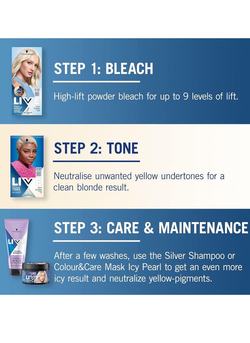 LIVE Post Bleach Hair Toner Soft Blonde Semi Permanent Colour Toner for Cool Blondes Soft Blonde Toner Neutralises Brassiness and Yellow Tones for up to 16 Washes
