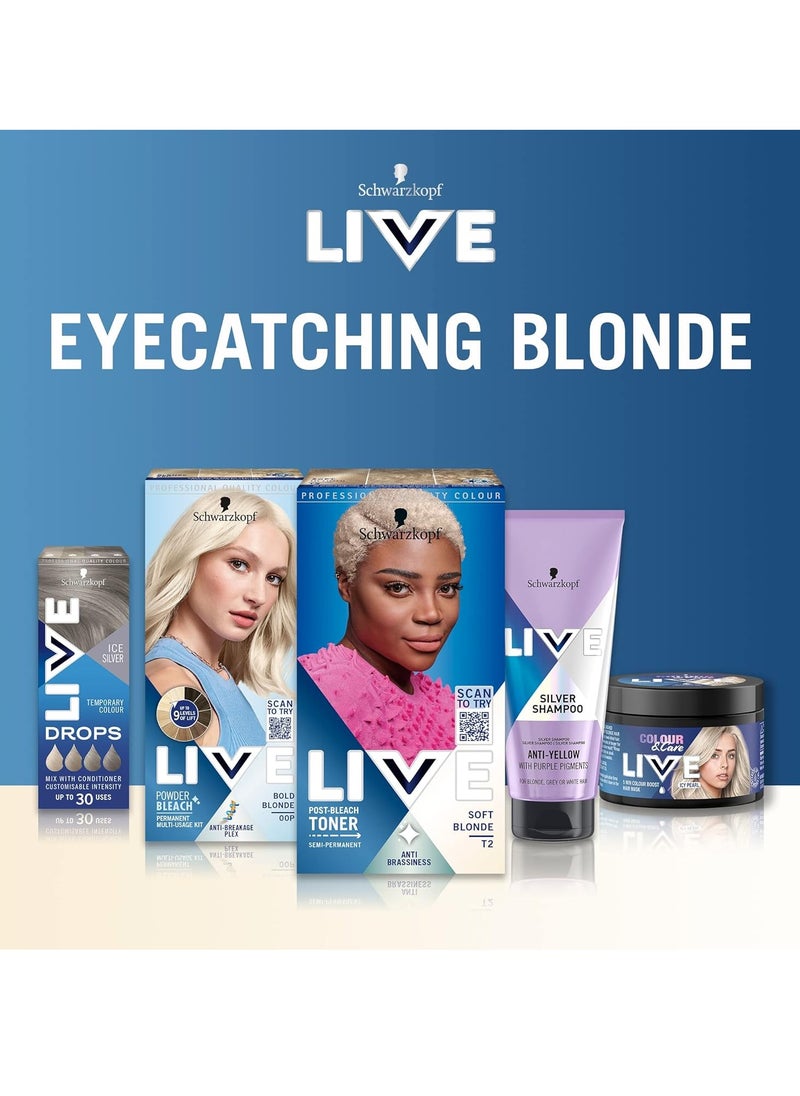 LIVE Post Bleach Hair Toner Soft Blonde Semi Permanent Colour Toner for Cool Blondes Soft Blonde Toner Neutralises Brassiness and Yellow Tones for up to 16 Washes