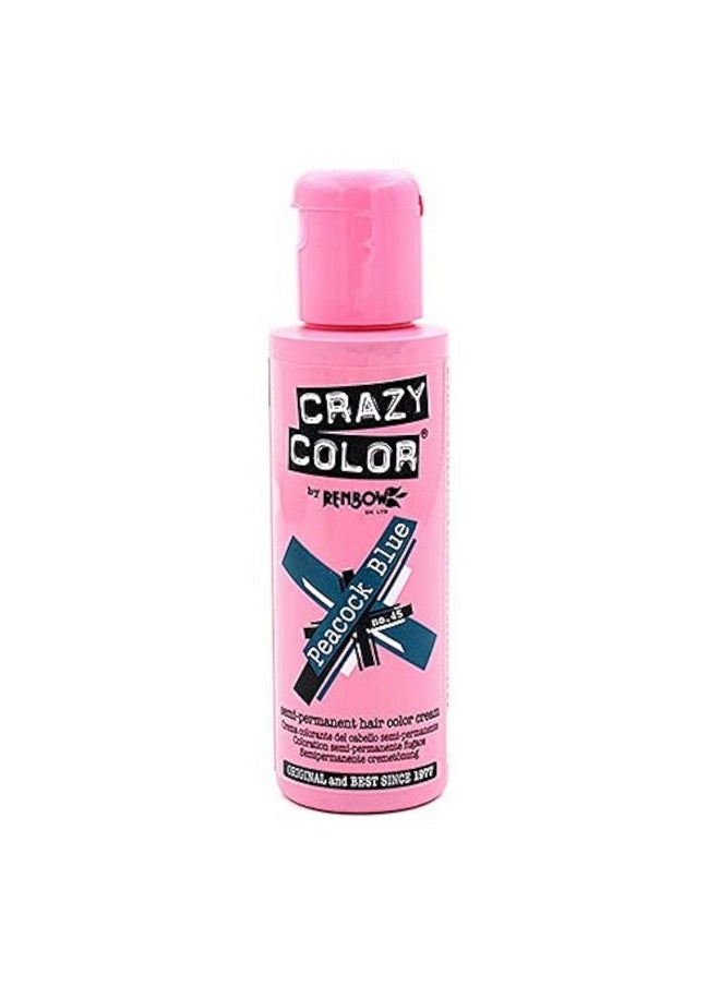 Crazy Color Semi Permanent Hair Colour, Peacock Blue 45, 100 ml