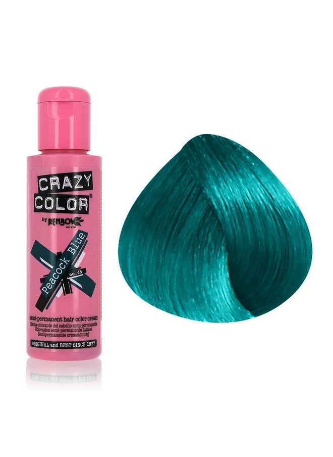 Crazy Color Semi Permanent Hair Colour, Peacock Blue 45, 100 ml