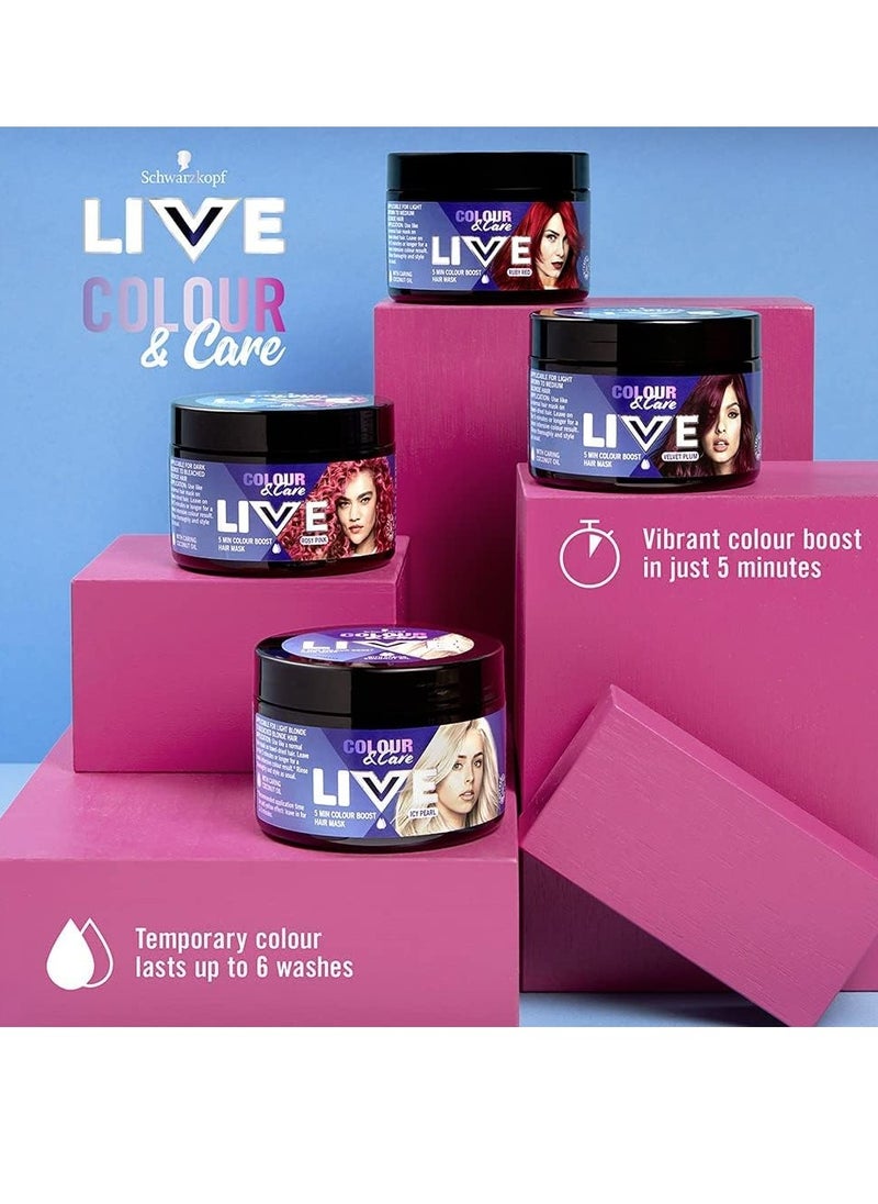 LIVE Colour and Care Hair Mask 5 Minute Wash Out Blonde Toning Colour Boost Semi permanent Silver Hair Dye Lasts Up To 6 Washes Icy Pearl 150ml