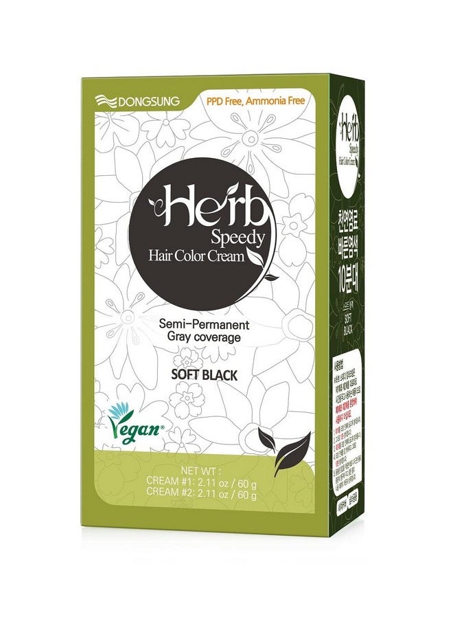 DONGSUNG Herb Speedy Color Cream (Soft Black, 1 Pack) PPD Free, Ammonia Free, Vegan Hair Dye Contains Sun Protection Odorless No more Eye and/or Scalp Irritations From Coloring For Sensitive Scalp