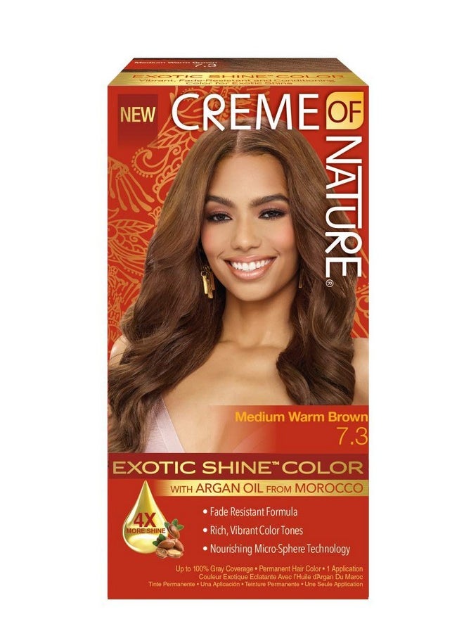 Exotic Shine Hair Color by Creme of Nature, 7.3 Medium Warm Brown, with Argan Oil from Morocco, 1 Application