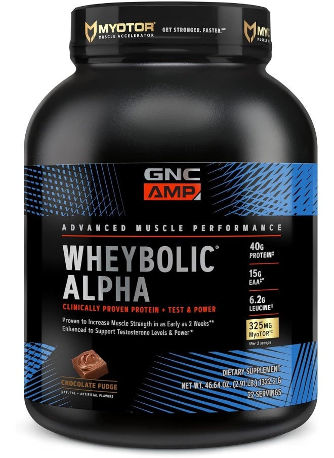 AMP Wheybolic Alpha with MyoTOR Protein Powder | Targeted Muscle Building and Workout Support Formula with BCAA | 40g Protein | Chocolate Fudge | 22 Servings