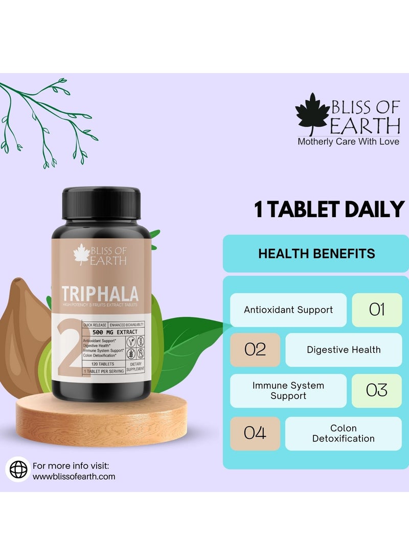 Triphala Extract Tablets 500mg For Daily Detoxifying Cleansing Great for Digestive Health 60 Tablets