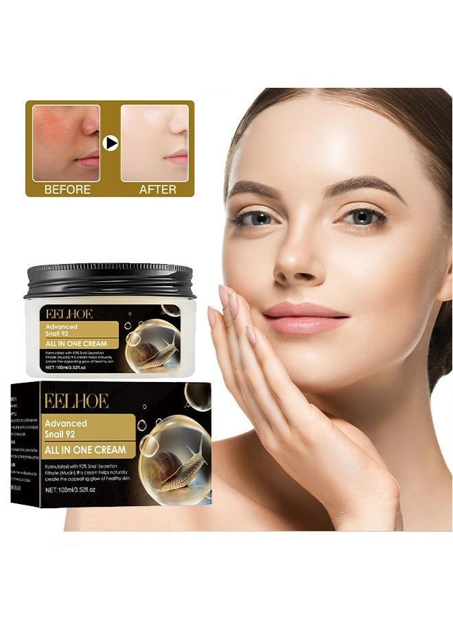 Advanced Snail 92 All In One Cream,Moisturizing Acne Scar Removal Cream , Anti-Aging & Wrinkle Removal and Whitening, Improve Skin Nourishing Collagen Essence Cream For Improve Damaged Skin 100ml