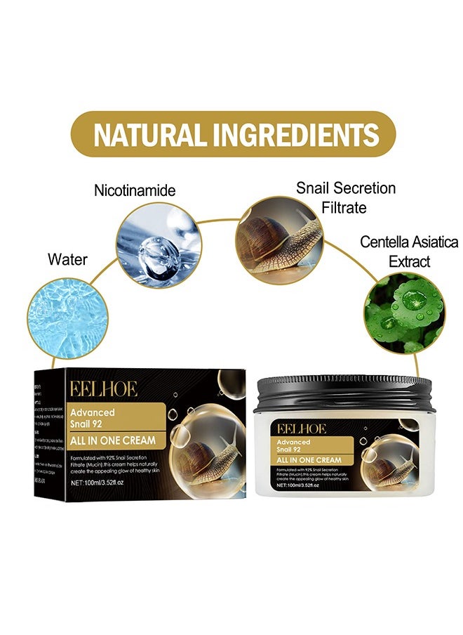 Advanced Snail 92 All In One Cream,Moisturizing Acne Scar Removal Cream , Anti-Aging & Wrinkle Removal and Whitening, Improve Skin Nourishing Collagen Essence Cream For Improve Damaged Skin 100ml