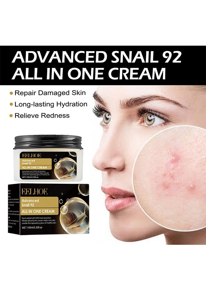 Advanced Snail 92 All In One Cream,Moisturizing Acne Scar Removal Cream , Anti-Aging & Wrinkle Removal and Whitening, Improve Skin Nourishing Collagen Essence Cream For Improve Damaged Skin 100ml