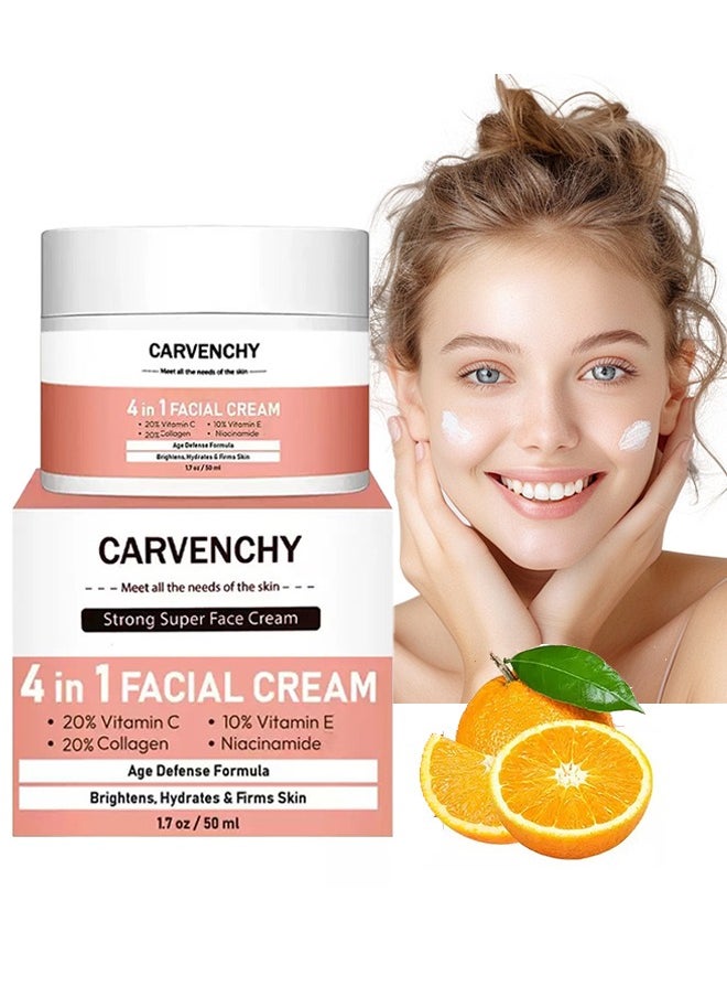 4 in 1 Facial Cream-High Moisturizing Facial Cream 50ml, Strong Super Face Cream, Age Defense Formula Brightens, Hydrales & Firms Skin 50ml