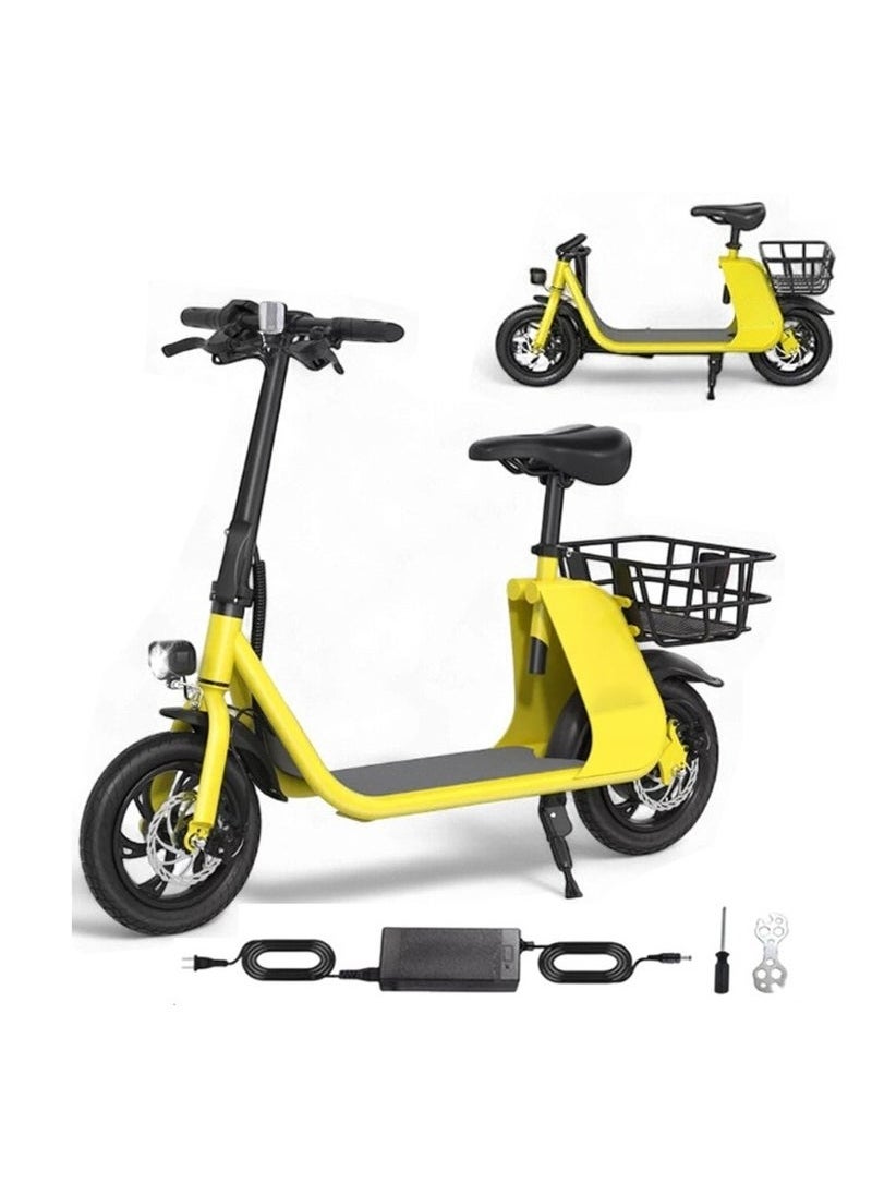 High Quality Foldable Electric Scooter with Seat and Rear Basket, 450W Motor, 36V 8AH Battery, 25-35 KM/h Speed, Carbon Alloy Frame, 12.5 Inches Tires, Disk Brakes, Unisex Comfortable E-Scooter for Adults