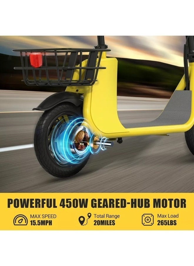 High Quality Foldable Electric Scooter with Seat and Rear Basket, 450W Motor, 36V 8AH Battery, 25-35 KM/h Speed, Carbon Alloy Frame, 12.5 Inches Tires, Disk Brakes, Unisex Comfortable E-Scooter for Adults