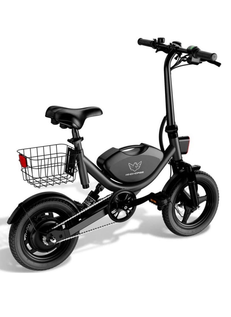 Foldable Electric Bike for Adults 500W Brushless Hub Motor, 35 KMH Max Speed, 19-35 KM Range with 36V 8AH Battery, 14 Inches Tires with Dual Suspension and Disc Brakes, Lightweight Carbon Alloy Frame, Urban Commuter E-Bike with Basket for Easy Storage and Transport