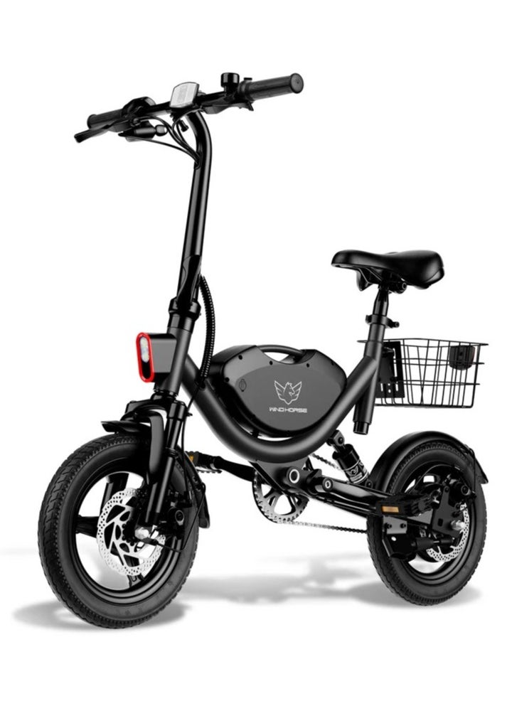 Foldable Electric Bike for Adults 500W Brushless Hub Motor, 35 KMH Max Speed, 19-35 KM Range with 36V 8AH Battery, 14 Inches Tires with Dual Suspension and Disc Brakes, Lightweight Carbon Alloy Frame, Urban Commuter E-Bike with Basket for Easy Storage and Transport