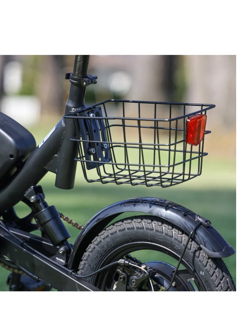 Foldable Electric Bike for Adults 500W Brushless Hub Motor, 35 KMH Max Speed, 19-35 KM Range with 36V 8AH Battery, 14 Inches Tires with Dual Suspension and Disc Brakes, Lightweight Carbon Alloy Frame, Urban Commuter E-Bike with Basket for Easy Storage and Transport
