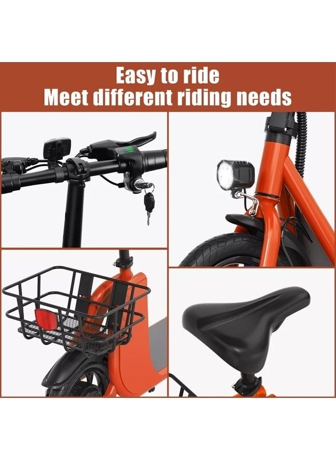 High Quality Foldable Electric Scooter with Seat and Rear Basket, 450W Motor, 36V 8AH Battery, 25-35 KM/h Speed, Carbon Alloy Frame, 12.5 Inches Tires, Disk Brakes, Unisex Comfortable E-Scooter for Adults
