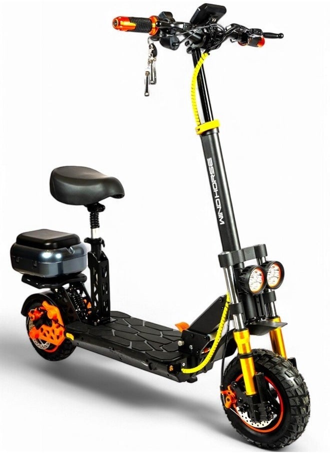 H4 Electric Scooter with 1800W Motor, 48V 13Ah Battery, 50KM/H Speed, 29KM Range, 11 Inches Tires, Dual Suspension, Disc Brakes, Remote Lock System, Storage Box and Seat