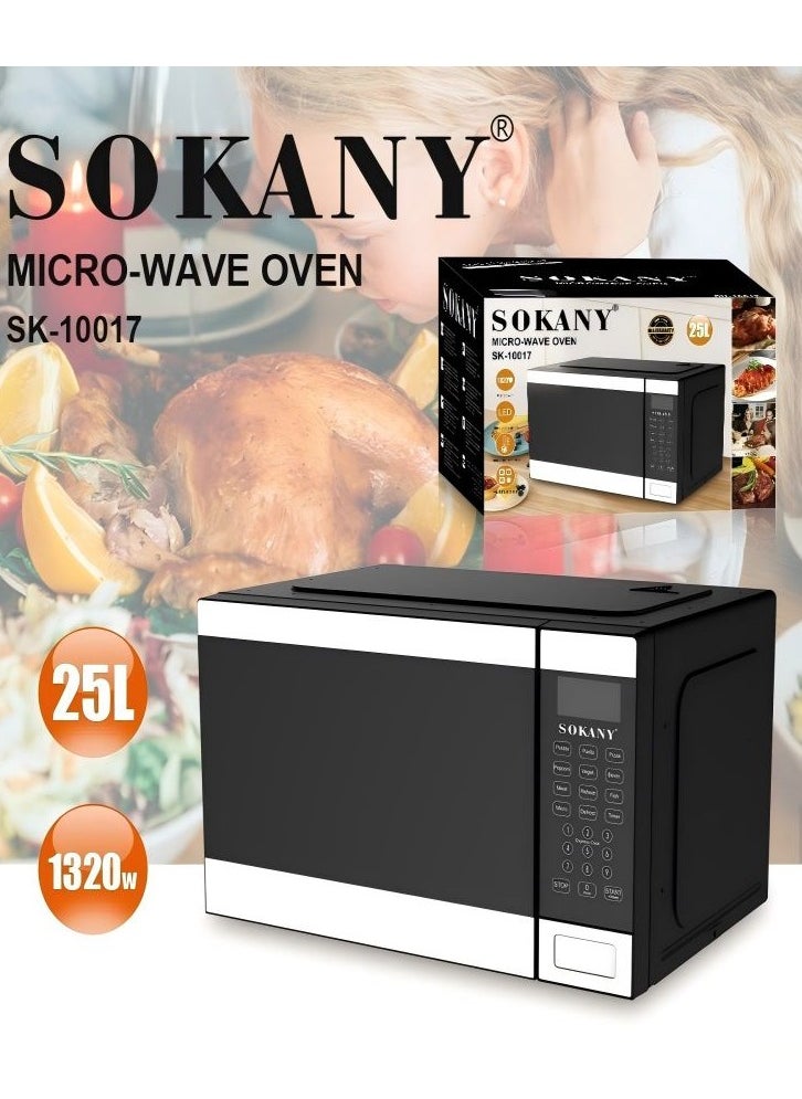 SOKANY Black And White Simple Style Multi-Function Push-Button Microwave Oven 1320W, 25L, LED Display, Easy-To-Operate Multi-Function Microwave Oven. Plug: European Standard
