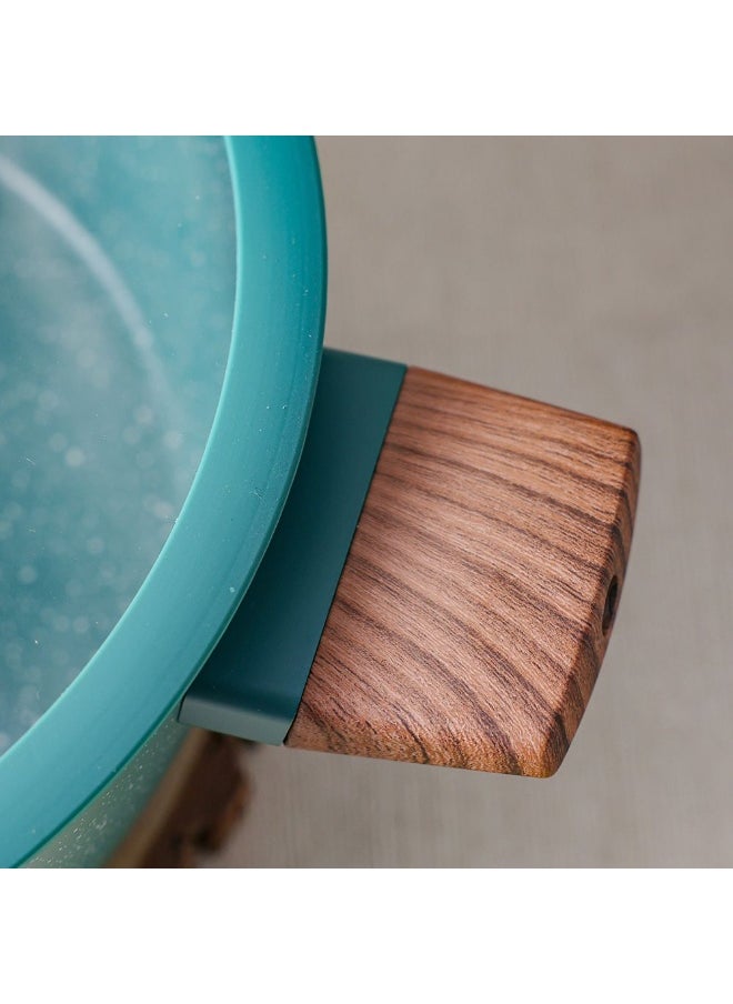 Chef's Delight Florin Shallow Pot with Lid – Non-Stick, PFOA-Free Marble Coating – Durable Cooking Pot for Home Kitchen, Frying, Stewing & Sautéing 28x8cm - Green