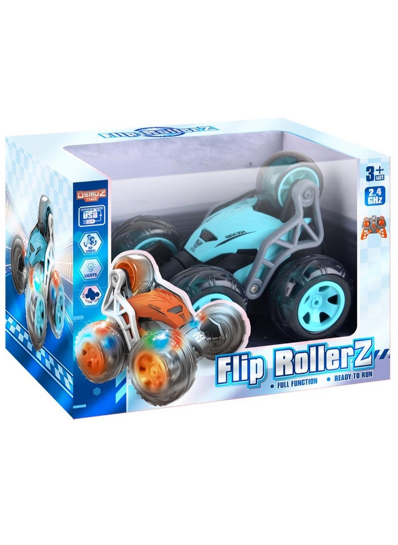 Demoz Remote Control Flip RollerZ  Car 2.4G with Lights, Assorted 1 Piece (Color May Vary) Stunt Car | Stunt Vehicle with 360-degrees Flips and Dynamic Movements | Toy Vehicle | Gift for Kids