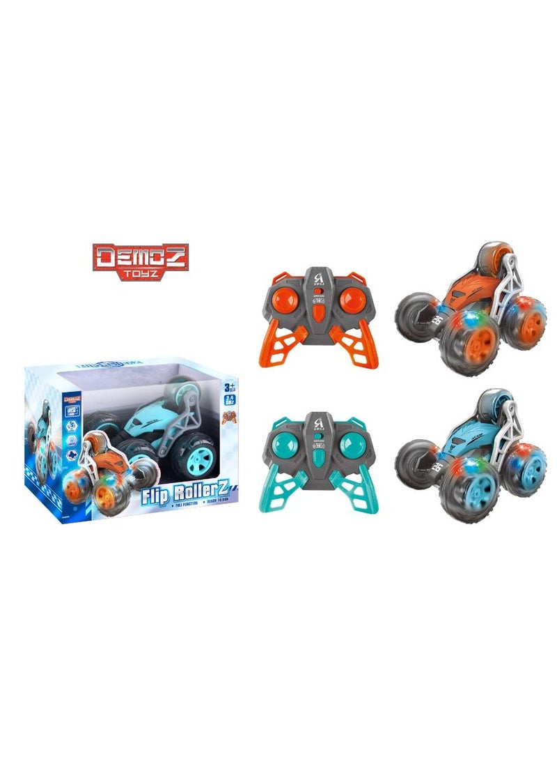 Demoz Remote Control Flip RollerZ  Car 2.4G with Lights, Assorted 1 Piece (Color May Vary) Stunt Car | Stunt Vehicle with 360-degrees Flips and Dynamic Movements | Toy Vehicle | Gift for Kids