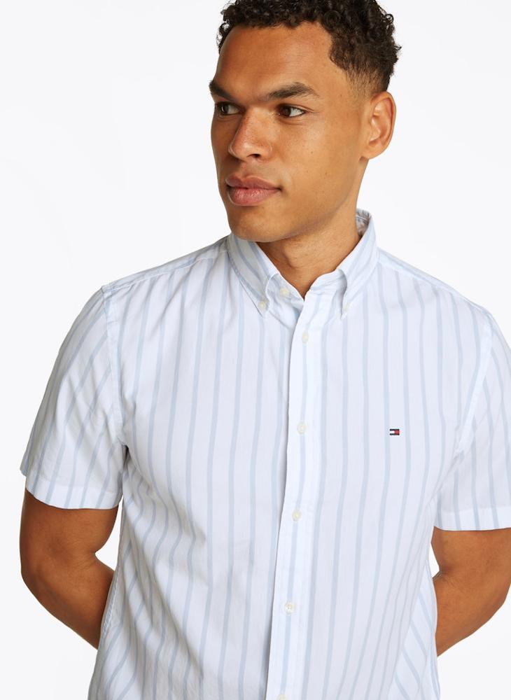 Flex Cotton Poplin Stripe Short Sleeve Shirt