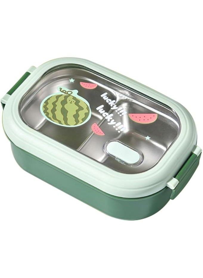 Stainless Steel Lunch Box for Kid School Insulated Bento Lunch Box 2 Compartment Divided Lunch Containers with Lids Leakproof BFA Free Dishwasher Safe Fruit Green.
