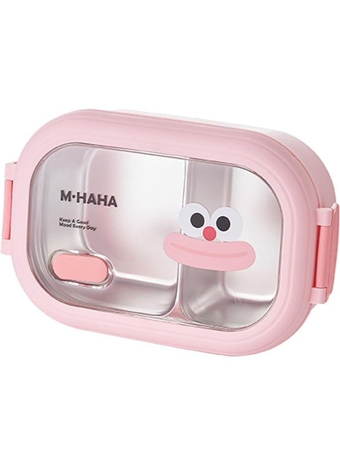 Stainless Steel Lunch Box for Kid School Insulated Bento Lunch Box 2 Compartment Divided Lunch Containers with Lids Leakproof BFA Free Dishwasher Safe Smile Pink.