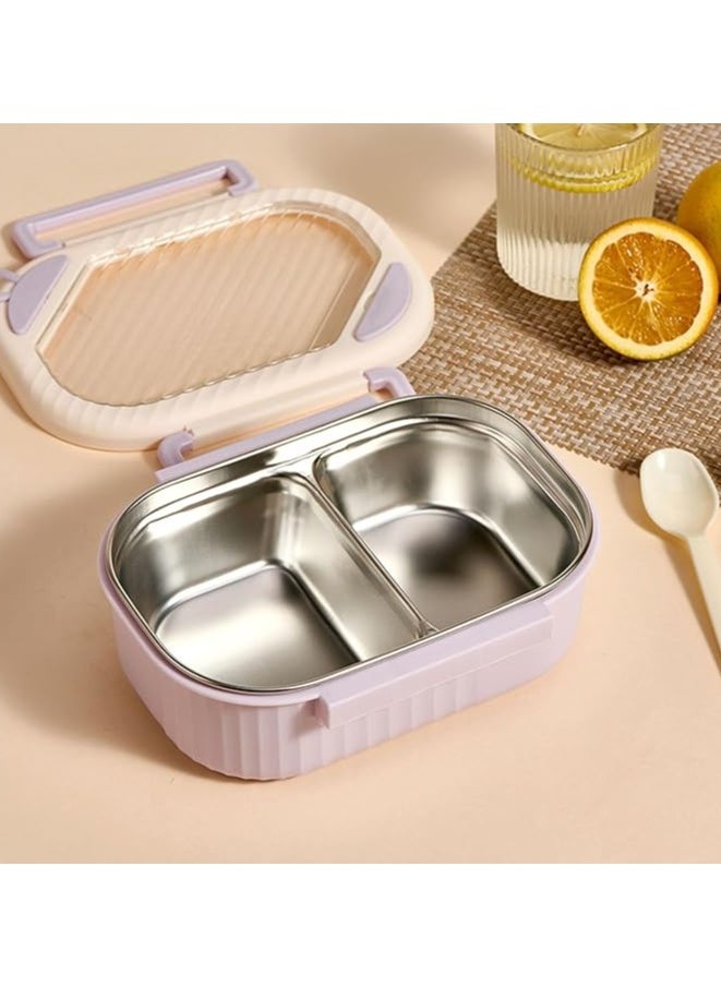 Stainless Steel Lunch Box for Kid School Insulated Bento Lunch Box 2 Compartment Divided Lunch Containers with Lids Leakproof BFA Free Dishwasher Safe Strip Purple.