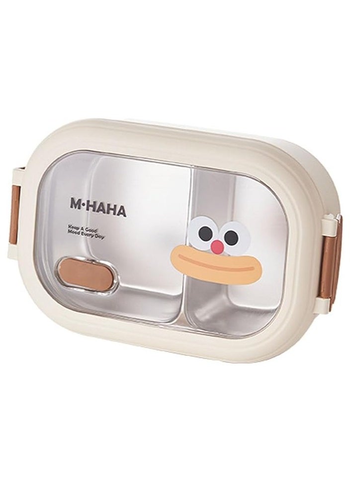 Stainless Steel Lunch Box for Kid School Insulated Bento Lunch Box 2 Compartment Divided Lunch Containers with Lids Leakproof BFA Free Dishwasher Safe Smile White.