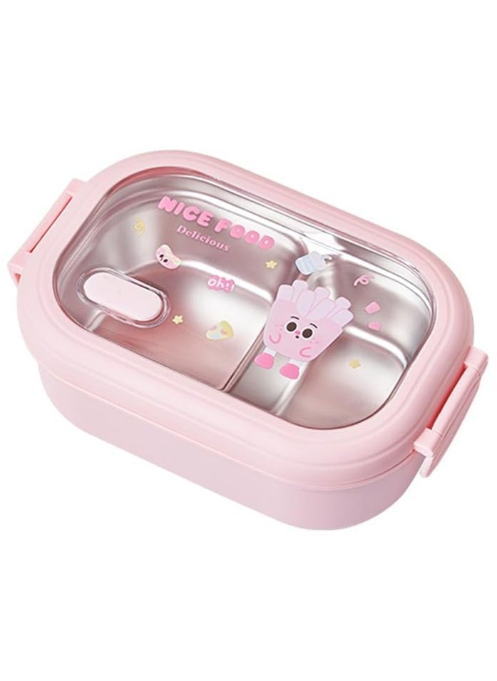 Stainless Steel Lunch Box for Kid School Insulated Bento Lunch Box 2 Compartment Divided Lunch Containers with Lids Leakproof BFA Free Dishwasher Safe Chips Pink.