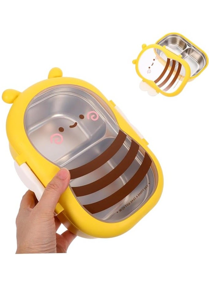 Stainless Steel Lunch Box for Kid School Insulated Bento Lunch Box 2 Compartment Divided Lunch Containers with Lids Leakproof BFA Free Dishwasher Safe Bee Yellow.