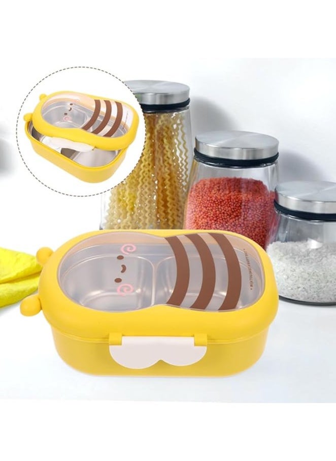 Stainless Steel Lunch Box for Kid School Insulated Bento Lunch Box 2 Compartment Divided Lunch Containers with Lids Leakproof BFA Free Dishwasher Safe Bee Yellow.