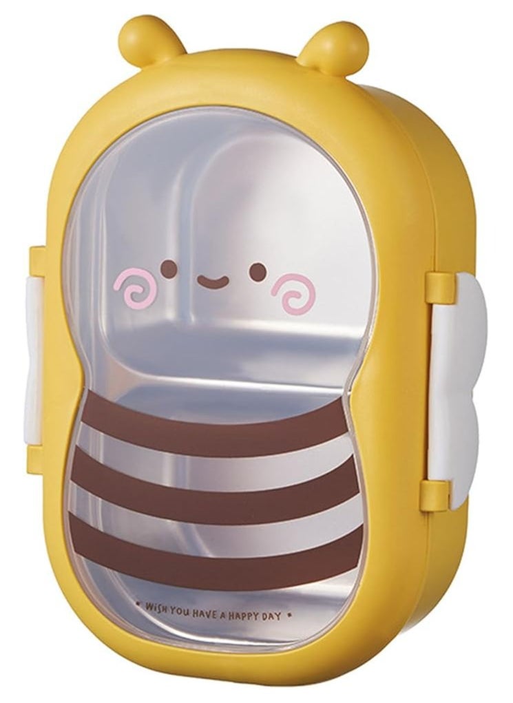 Stainless Steel Lunch Box for Kid School Insulated Bento Lunch Box 2 Compartment Divided Lunch Containers with Lids Leakproof BFA Free Dishwasher Safe Bee Yellow.