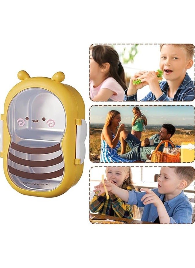 Stainless Steel Lunch Box for Kid School Insulated Bento Lunch Box 2 Compartment Divided Lunch Containers with Lids Leakproof BFA Free Dishwasher Safe Bee Yellow.