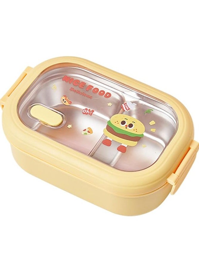 Stainless Steel Lunch Box for Kid School Insulated Bento Lunch Box 2 Compartment Divided Lunch Containers with Lids Leakproof BFA Free Dishwasher Safe Hamburger Yellow.