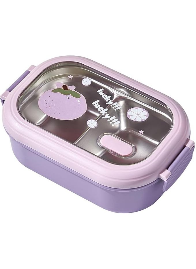 Stainless Steel Lunch Box for Kid School Insulated Bento Lunch Box 2 Compartment Divided Lunch Containers with Lids Leakproof BFA Free Dishwasher Safe Fruit Purple.